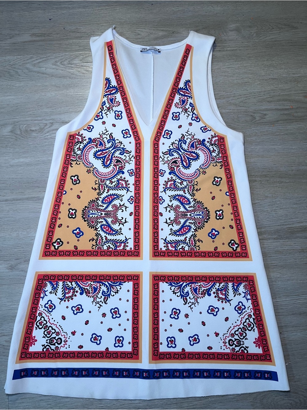 Zara White Paisley-Panel Mini Dress Small